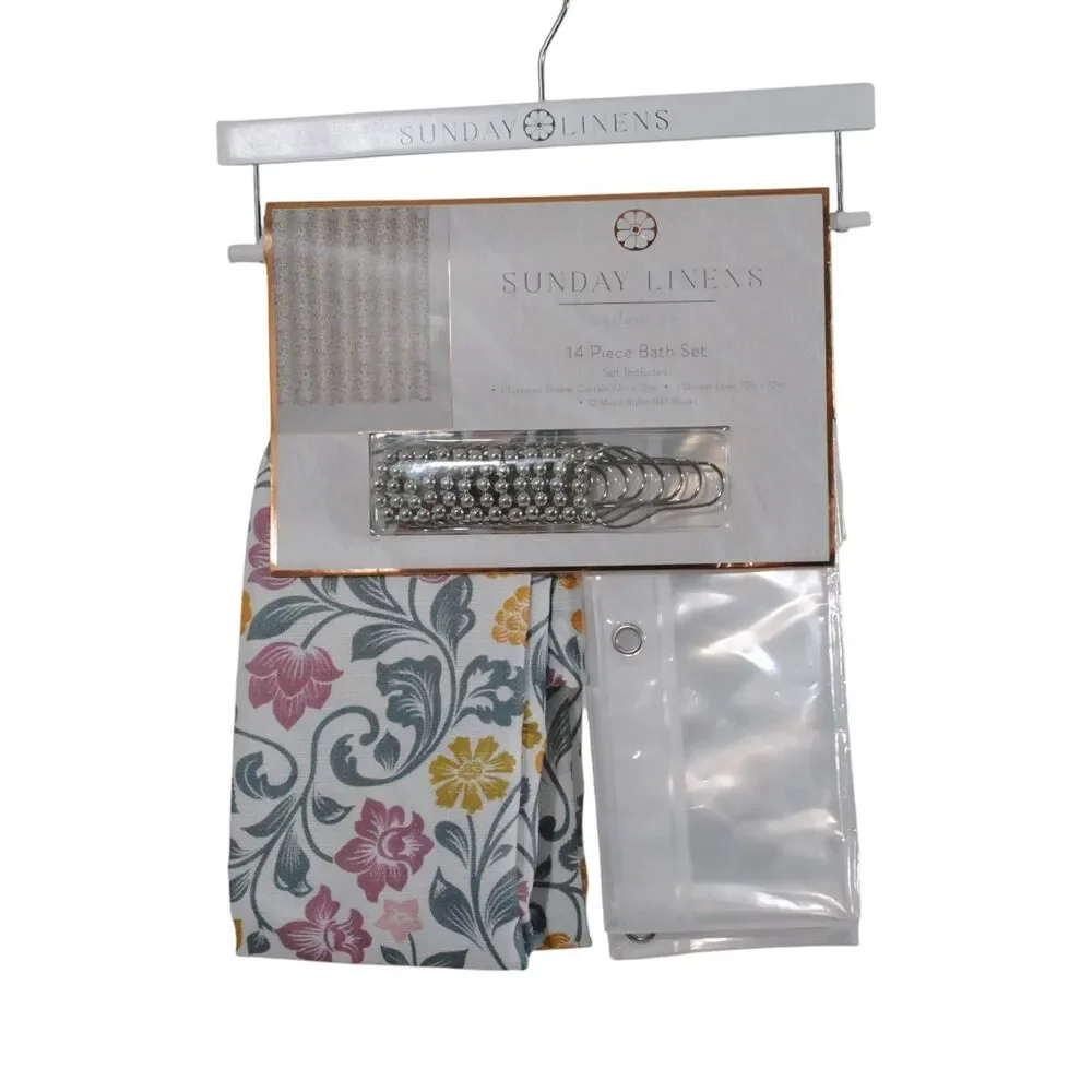 14 Piece Bath Set Shower Curtain And Liner And 12 Hooks Light Green Color